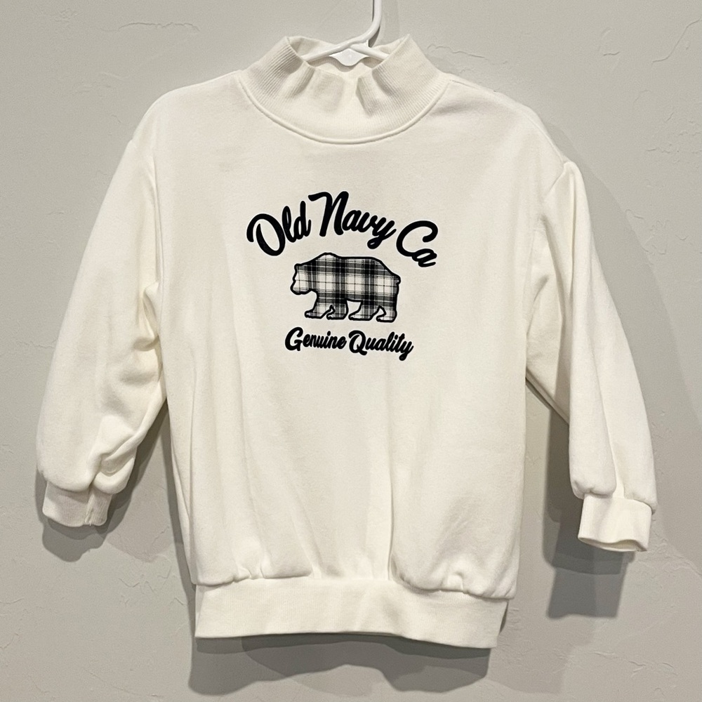 Old Navy White Graphic Logo Fleece Toddler Kids Pullover Sweater Size 3T